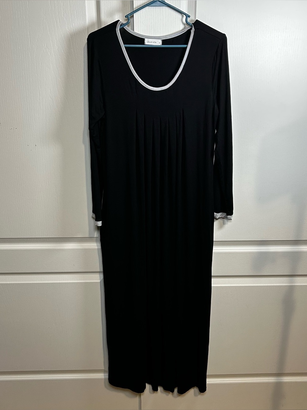 LOLLO VITA Womens Long Sleeve Nightgown Full Length Maternity Sleep Dress Black